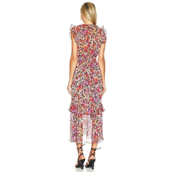Misa Los Angeles Kidada Dress in Fire Flora Medium New Womens Midi - Picture 5 of 13